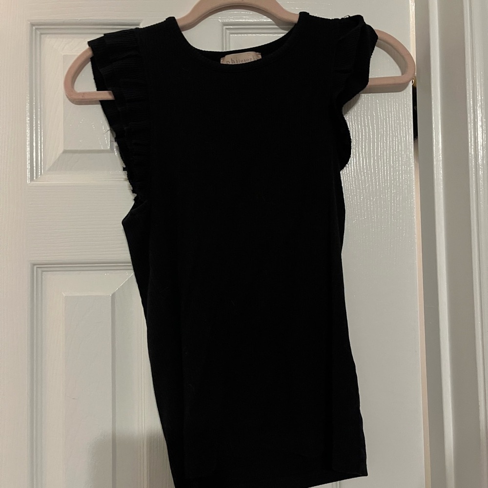 Philosophy Black Ruffle Tank Top